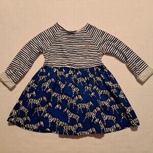 John Lewis girls size 9-12 months blue zebra dress. VGUC